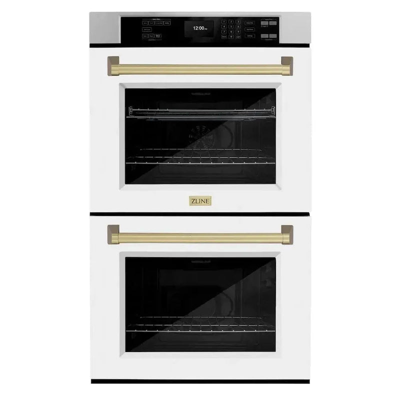 ZLINE 30"Professional True Convection Double Wall Oven, Air Fry, Self Clean, White Matte, Champagne Bronze WADZ-WM-30-CB by Farmhouse Kitchen and Bath