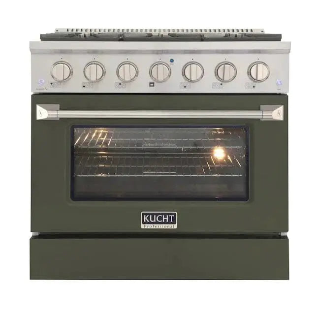 Kucht 36" Gas Range, Stainless Steel with Olive Green Oven Door, KNG361-OG by Farmhouse Kitchen and Bath