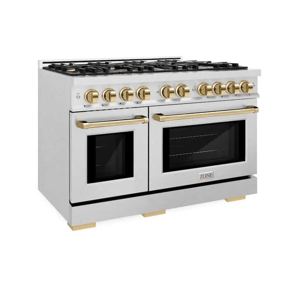 ZLINE 48" Select Dual Fuel Range Gas Cooktop Electric Convection Oven DuraSnow® Stainless Steel Gold HDRSZ-48-G