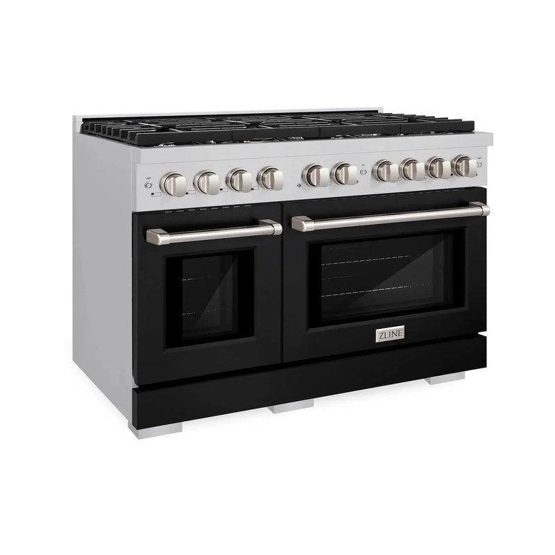 ZLINE 48" Gas Range, Convection Gas Oven, Stainless Steel,Matte Black SGR-BLM-48 by Farmhouse Kitchen and Bath