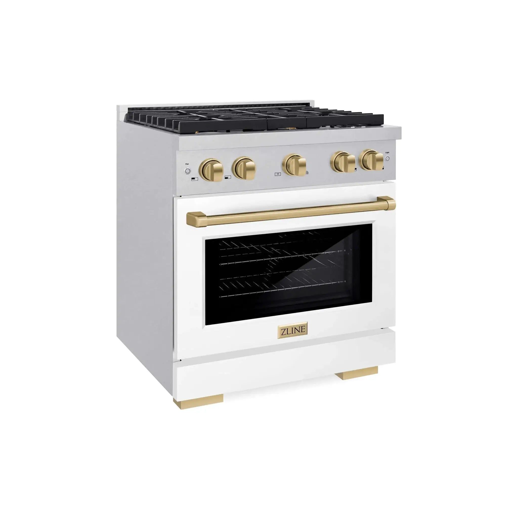 ZLINE 30"Paramount Dual Fuel Range DuraSnow® White Matte, Champagne Bronze SDRSZ-WM-30-CB by Farmhouse Kitchen and Bath
