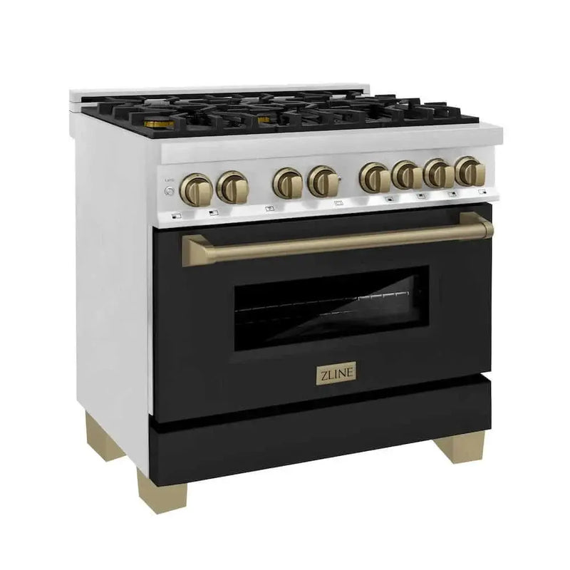 ZLINE 36" Autograph Dual Fuel Range, Black, Bronze, RAZ-BLM-36-CB by Farmhouse Kitchen and Bath