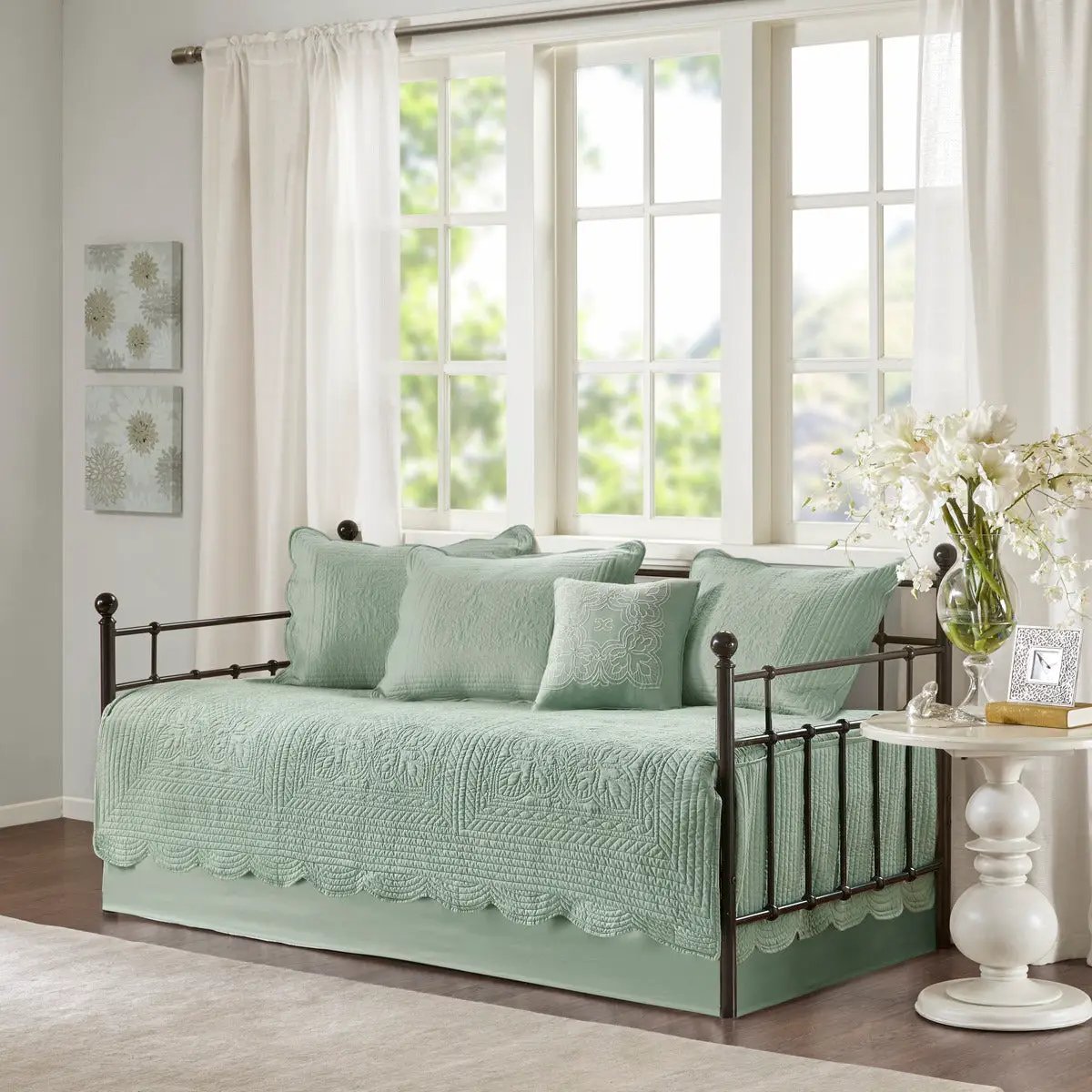 6 Piece Reversible Scalloped Edge Daybed Cover Set - Seafoam by HouseOfZazla