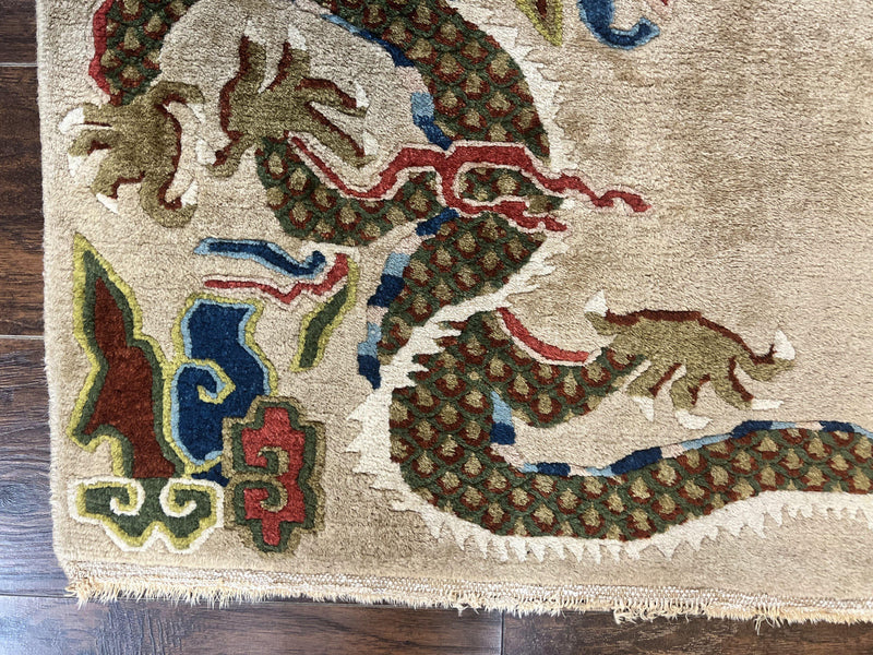Antique Chinese Peking Rug 3 x 5.6, Dragon Motifs, Handmade Wool Asian Oriental Carpet by Jewel Rugs