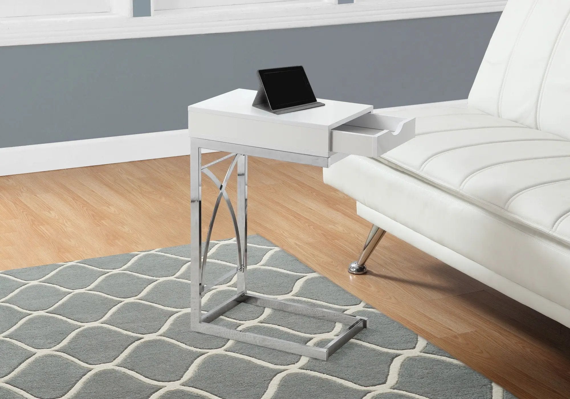 Accent Table, C - Shaped Glossy Contemporary & Modern - White by Unique Piece Furniture