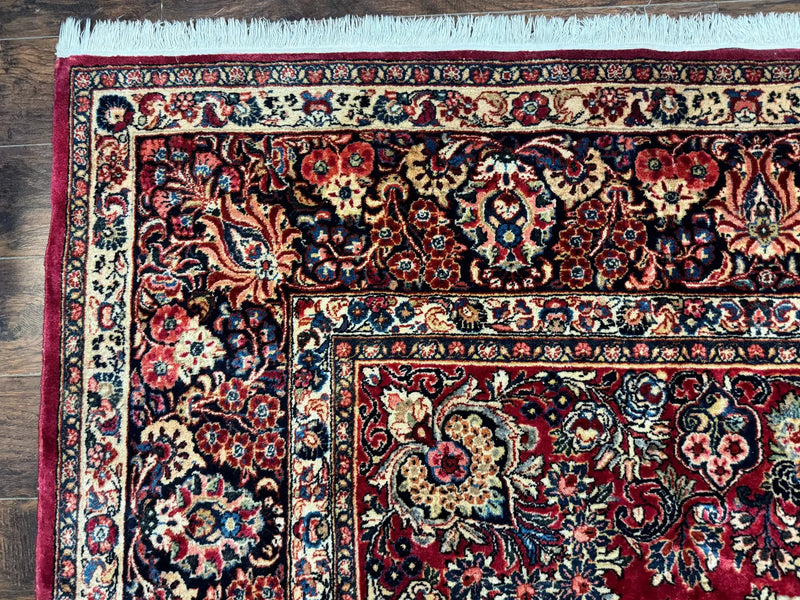 Persian Sarouk Rug 10x10, Square Persian Carpet, Red, Floral, Antique by Jewel Rugs