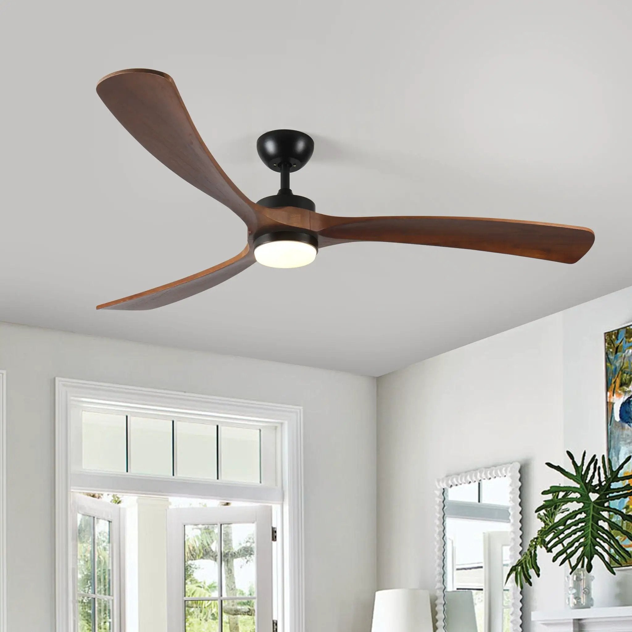 Solid Wood Ceiling Fan With Lights And Remote Control Indoor Outdoor Ceiling Fan 3 Wooden Blades Modern Ceiling Fan For Porch Living Room Bedroom by HouseOfZazla
