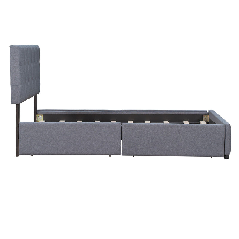 Upholstered Platform Bed With Classic Headboard And Drawers, No Box Spring Needed by HouseOfZazla