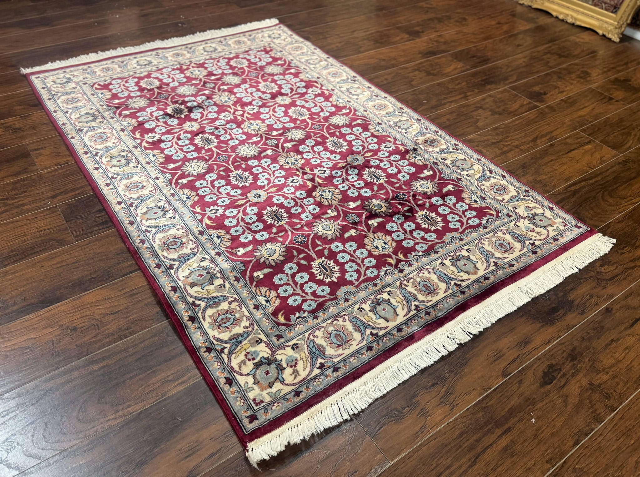 Pak Persian Rug 4x6, Floral Allover, Vintage Wool Carpet, Plum and Ivory by Jewel Rugs