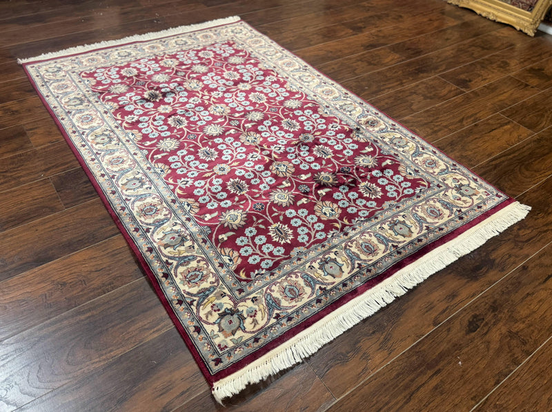 Pak Persian Rug 4x6, Floral Allover, Vintage Wool Carpet, Plum and Ivory by Jewel Rugs