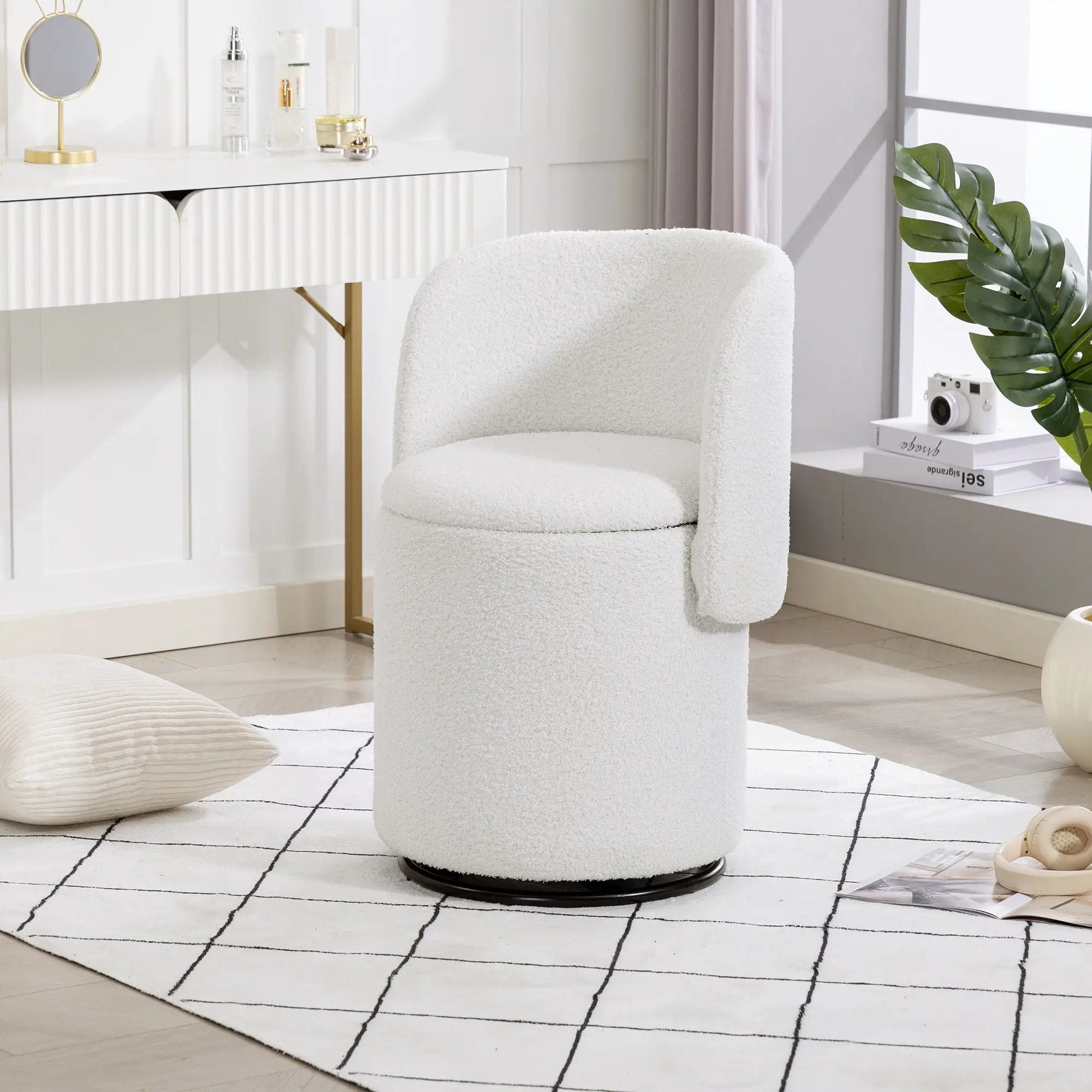 Barrel Chair & Built In Storage, 360° Swivel - Beige by HouseOfZazla