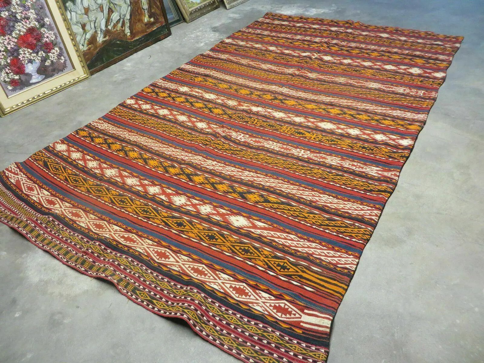 6' X 10' Antique 1930 Turkish Jajim Kilim Handmade Flat Weave Wool Rug Veg Dye by Jewel Rugs