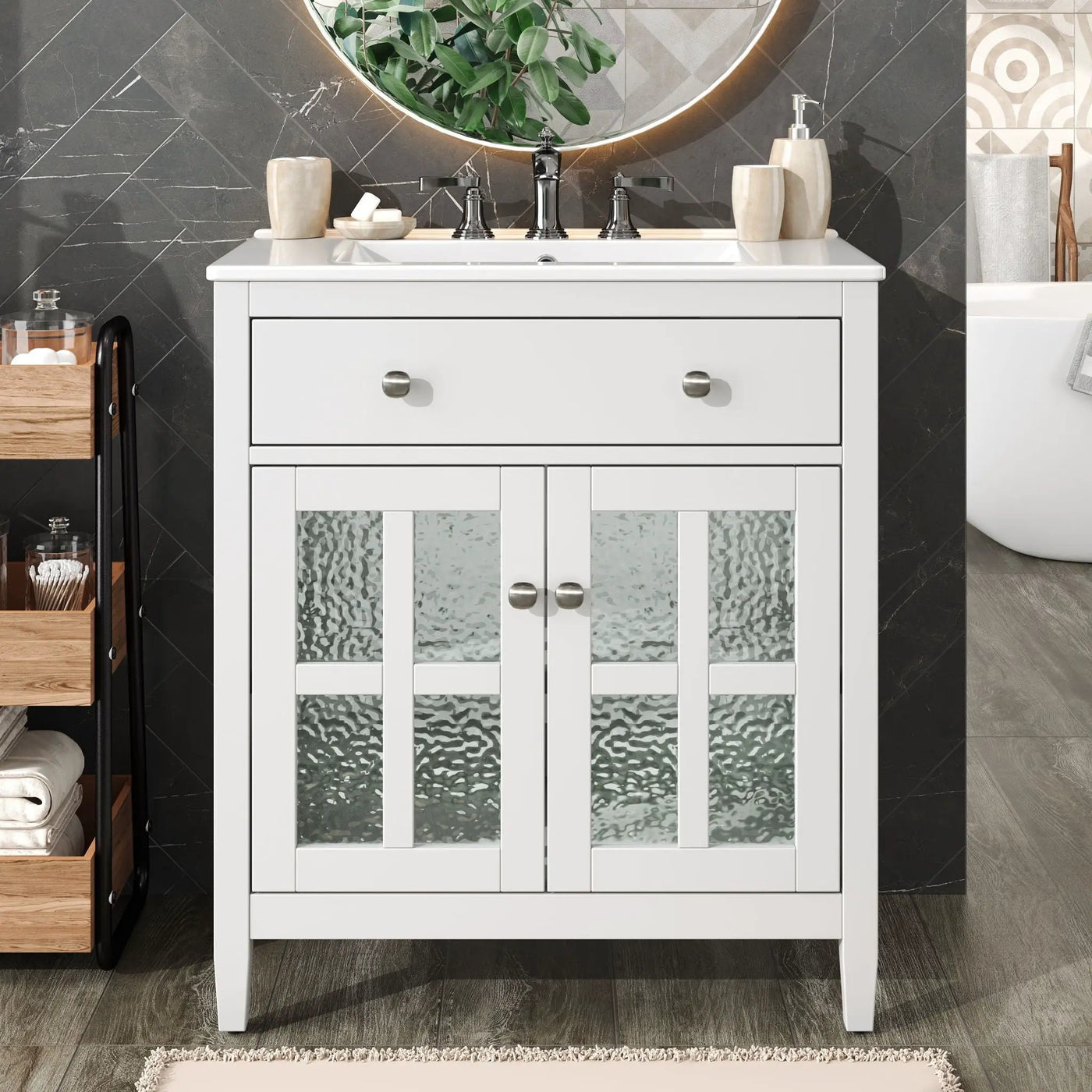 Bathroom Vanity With Ceramic Sink, Adjustable Shelf & Tip Out Tray by HouseOfZazla