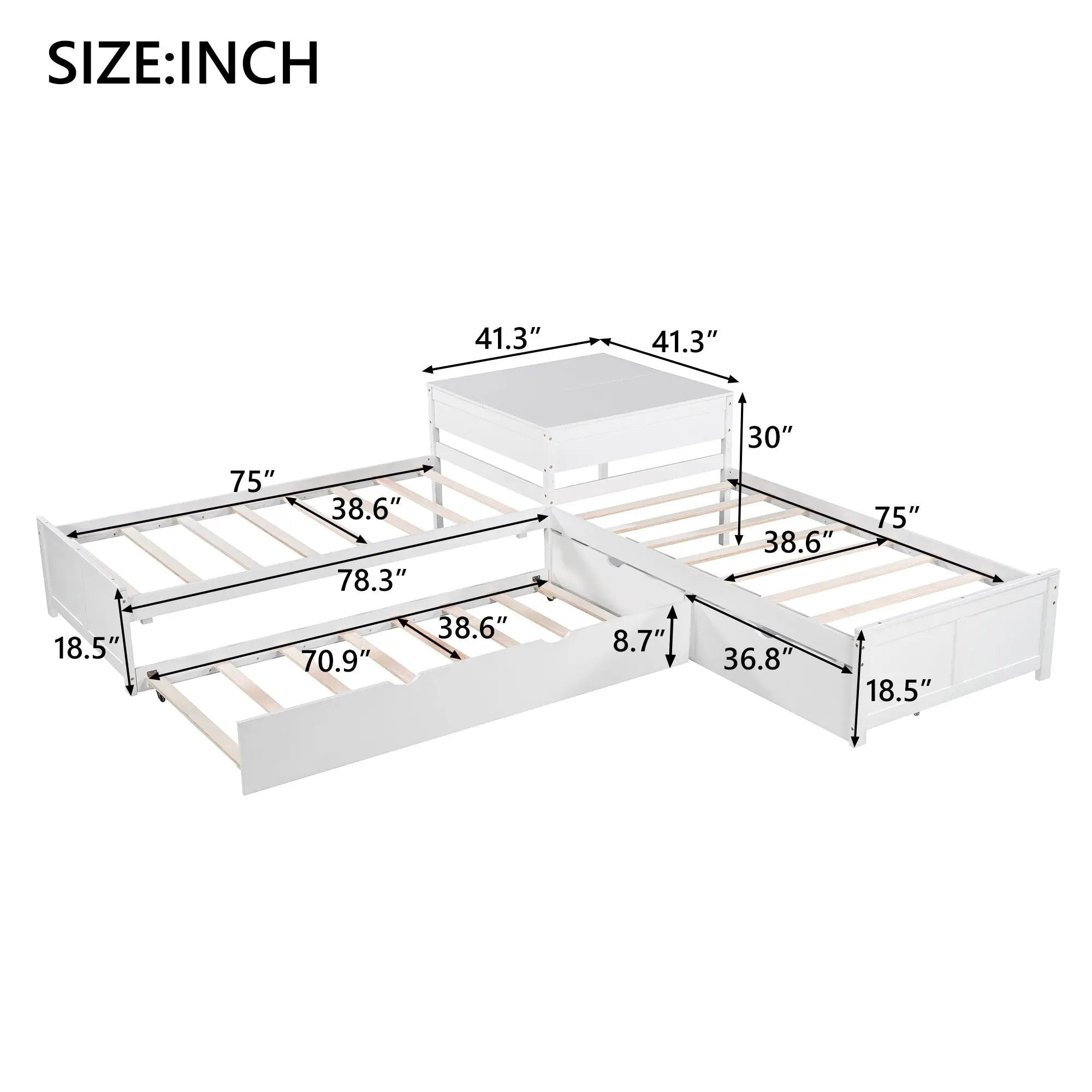 L Shaped Platform Bed With Trundle And Drawers Linked With Built In Desk by Unique Piece Furniture