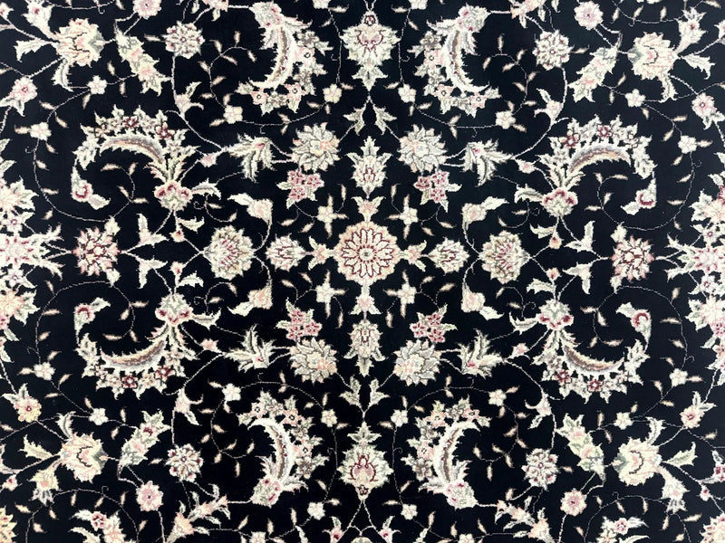 Sino Persian Rug 6x9, Black and Ivory, Wool and Silk Highlights, Handmade by Jewel Rugs