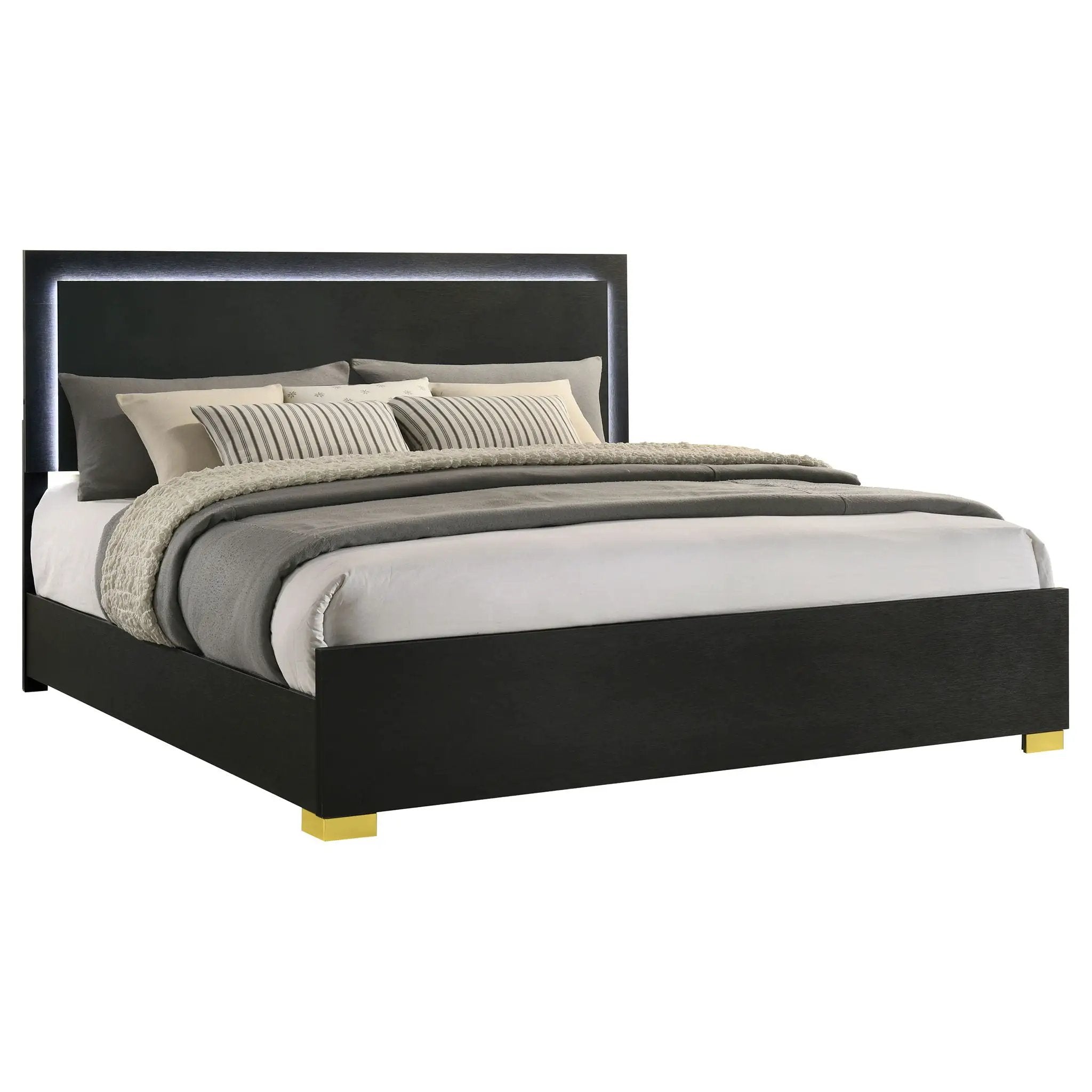 Marceline Wood Eastern King LED Panel Bed Black by Unique Piece Furniture