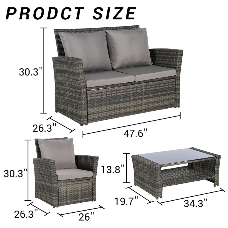 4 Pieces Outdoor Patio Furniture Sets Garden Rattan Chair Wicker Set by HouseOfZazla