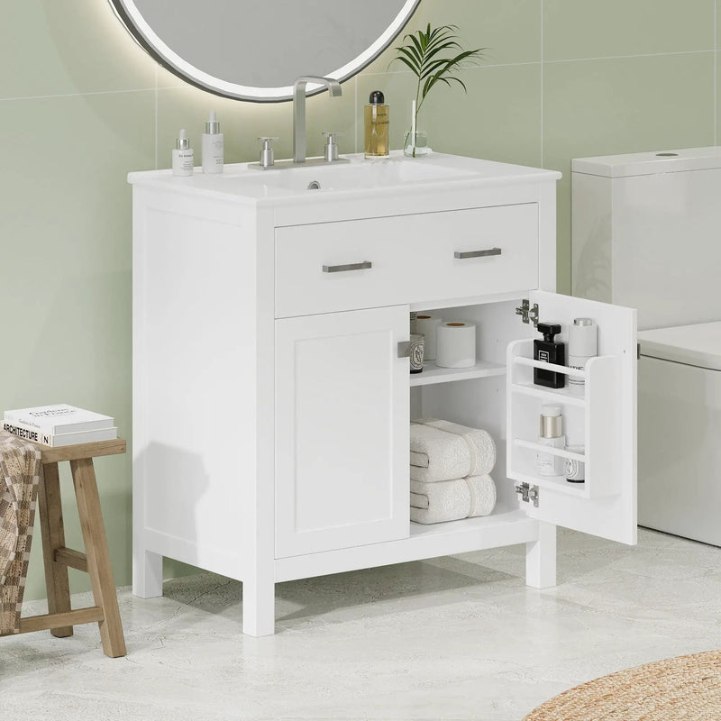 Bathroom Vanity With Ceramic Sink, Modern Single Bathroom Cabinet With 2 Doors And A Shelf, Soft Close Doors by Unique Piece Furniture