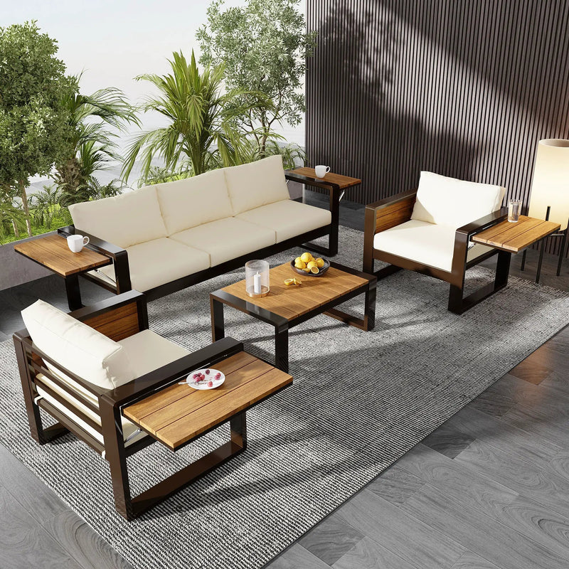 Aluminum Frame Large 4-Piece Outdoor Patio Furniture Set for 5 Person by HouseOfZazla