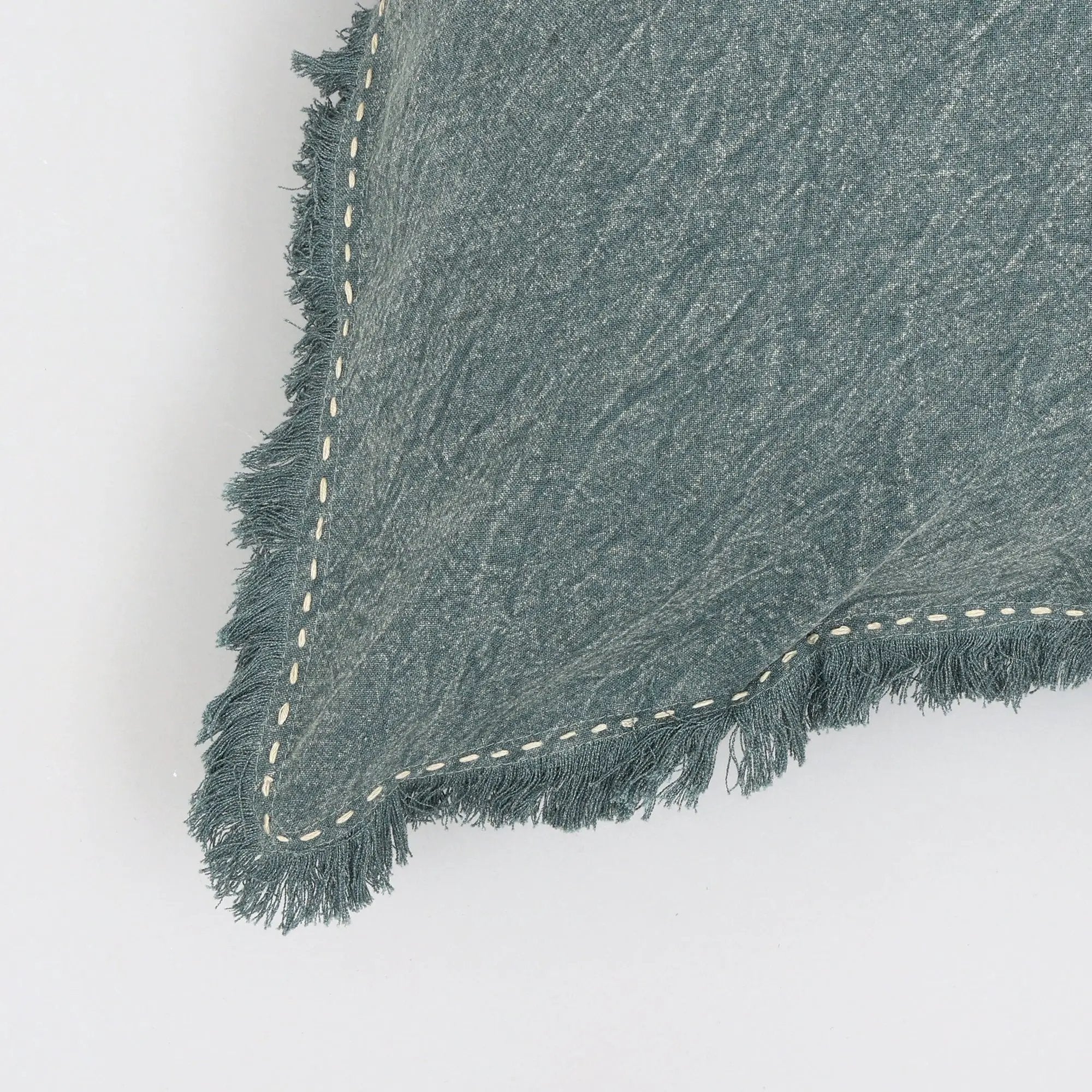 Stonewashed Linen Throw Pillow with Handworked Edges & Fringe - 22x22 by HouseOfZazla