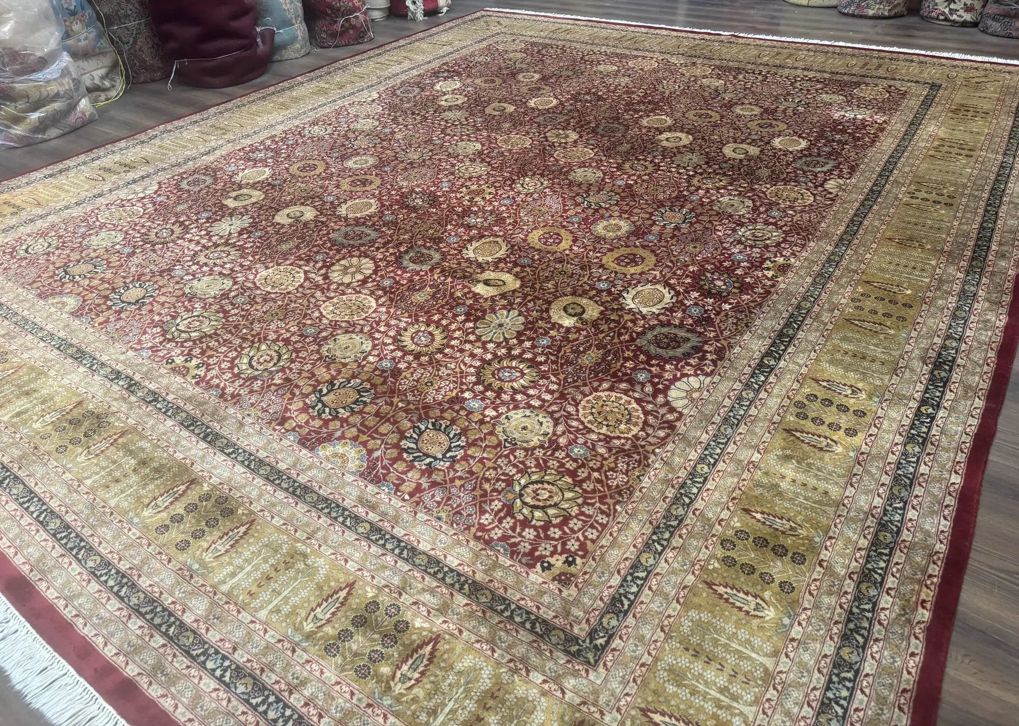 Palace Size Pak Persian Rug 12x15, Brick Red, Allover Pattern, Handmade Oversized Wool Oriental Carpet, Large Area Rug, Fine 225 KPSI by Jewel Rugs