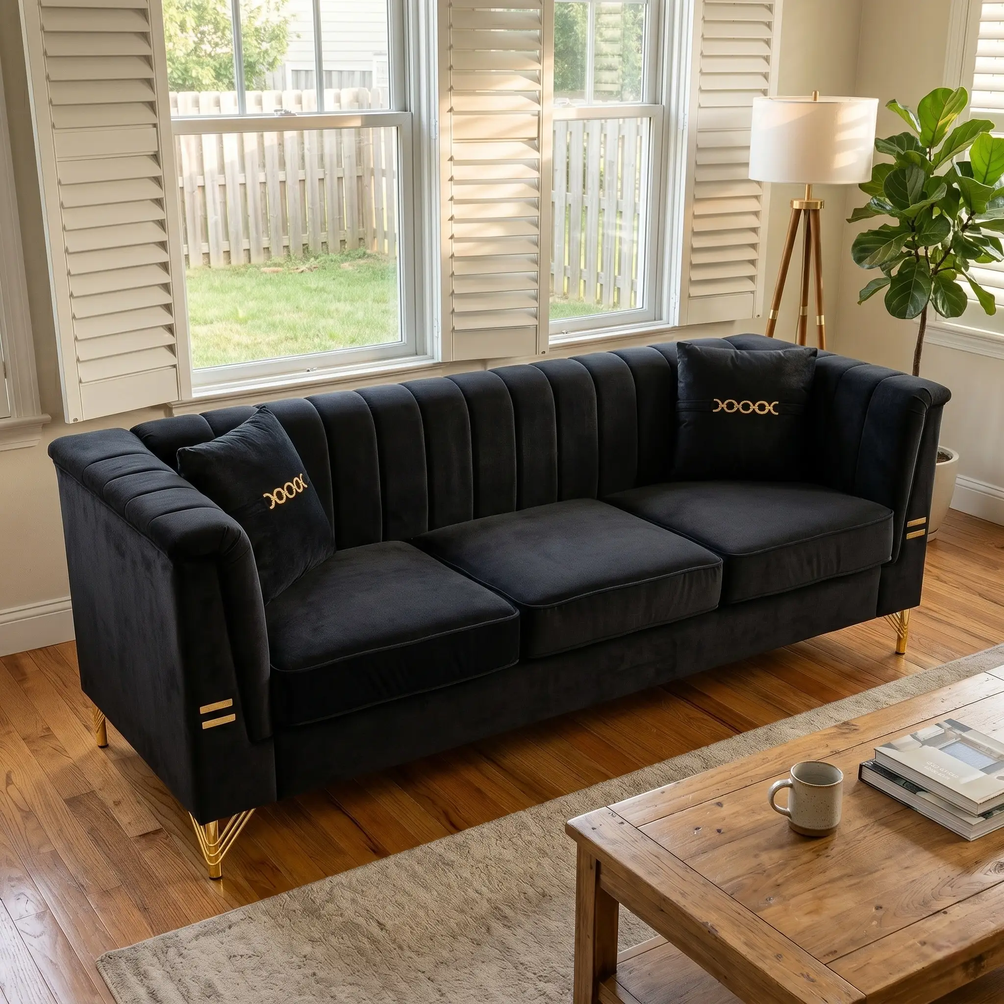 Mosharong-55 Velvet 3-Seater Sofa by HouseOfZazla