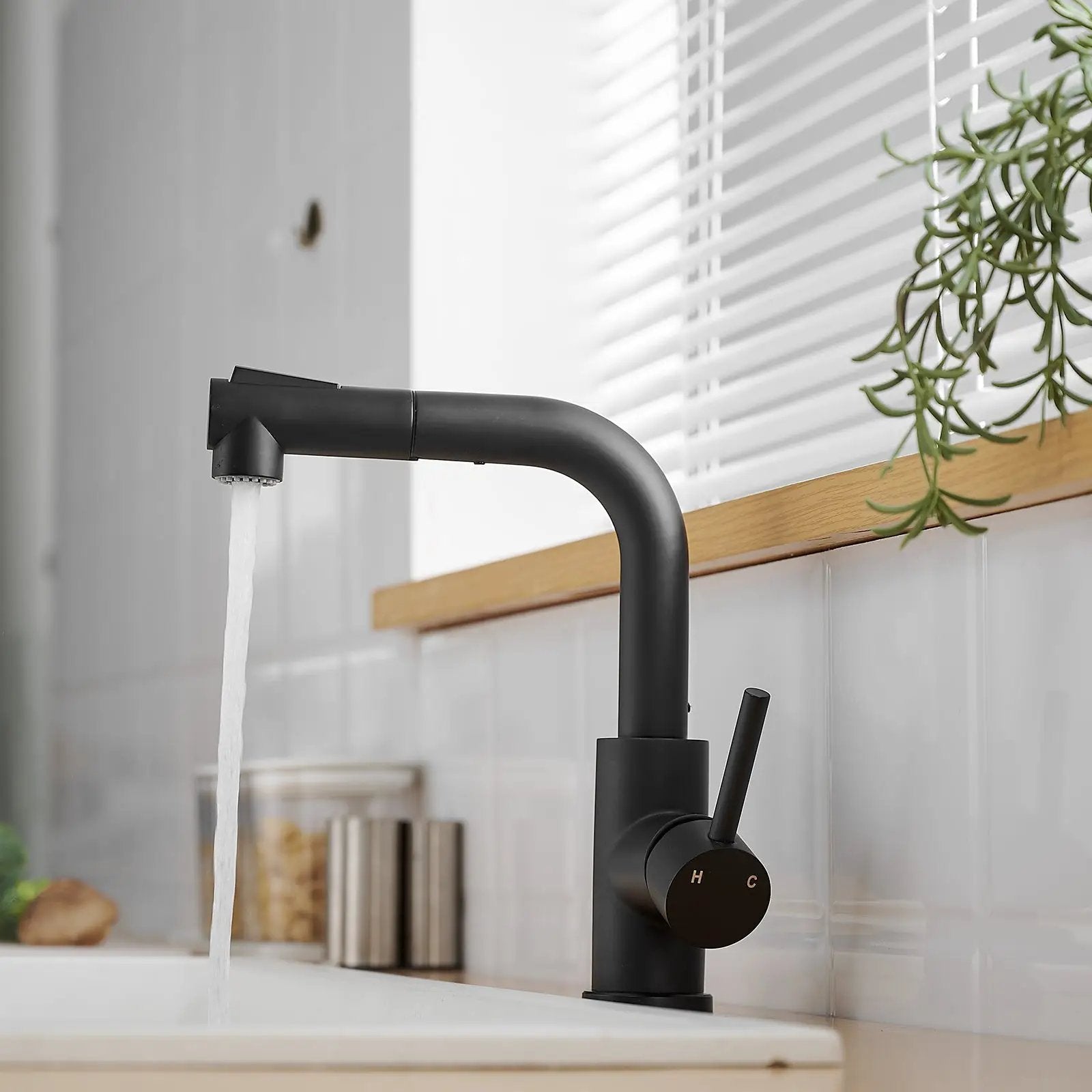 Black Kitchen Sink Faucet with Pull Down Sprayer by HouseOfZazla