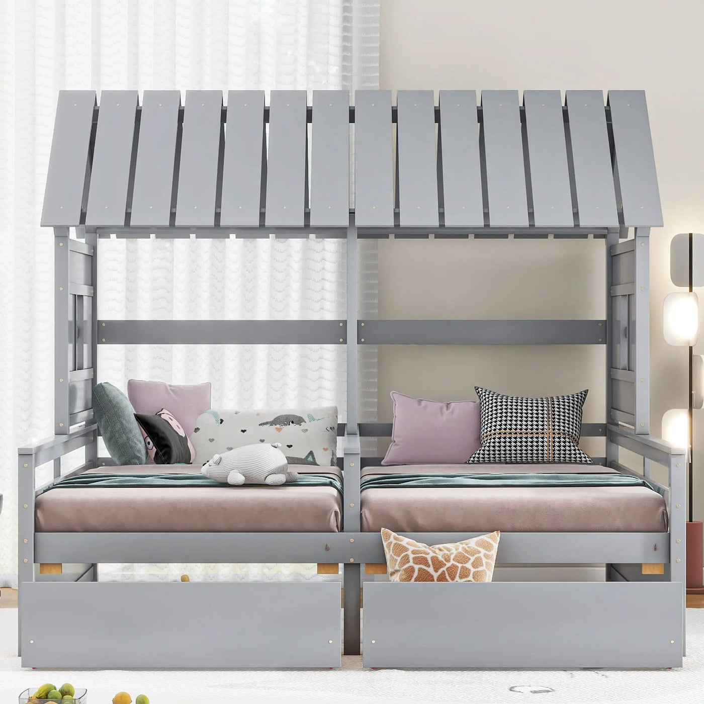 House Platform Beds With 2 Drawers, Side By Side Design by HouseOfZazla