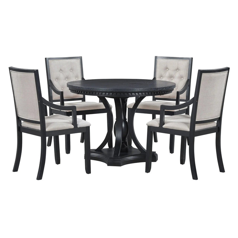 5 Piece Dining Set Extendable Round Table And 4 Chairs - Black / Oak