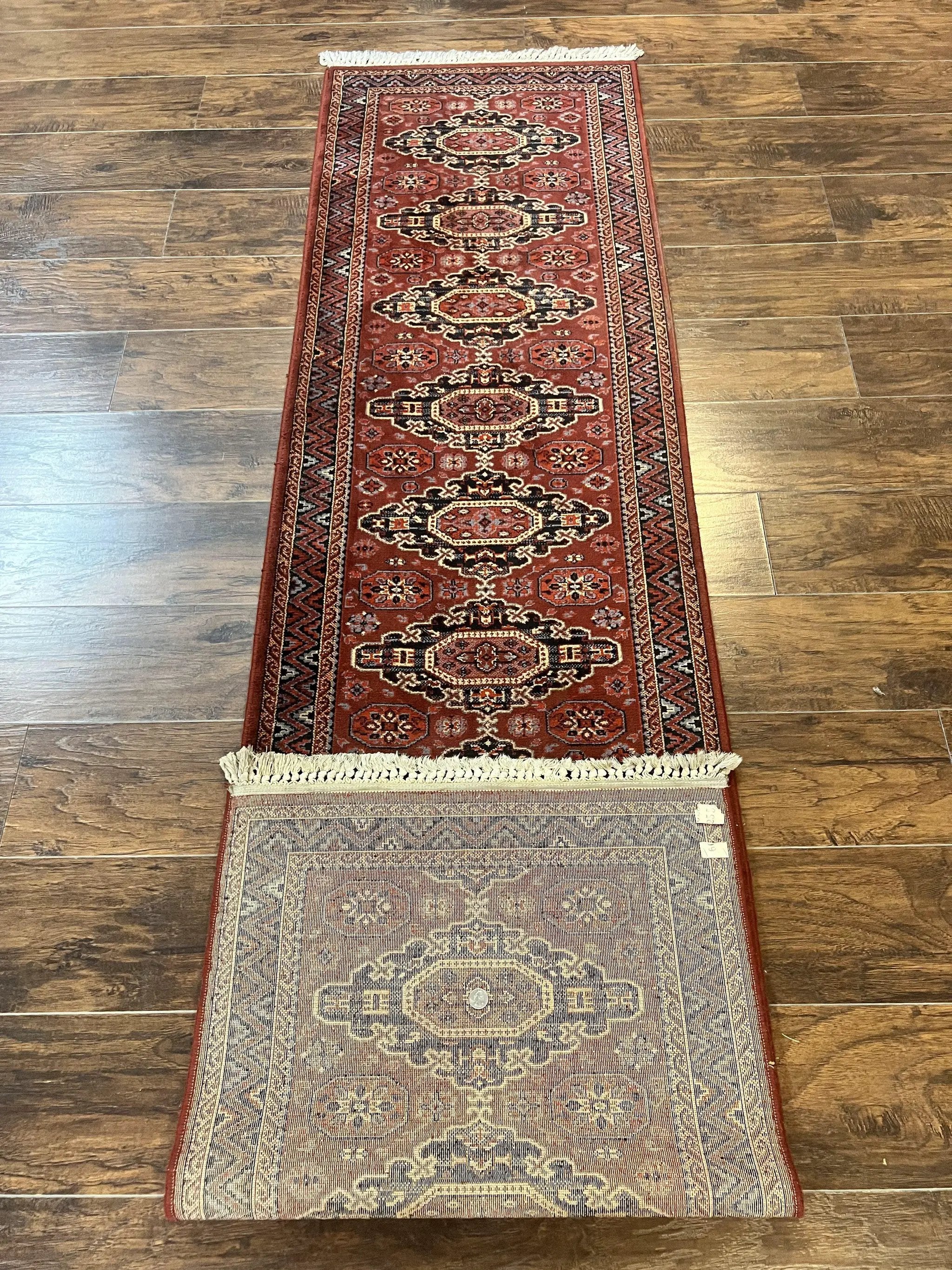 Belgium Power Loomed Runner Rug 2x9, Vintage Wool Rug for Hallway 2 x 9 ft, Red, Caucasian Persian Design, 9ft Runner by Jewel Rugs