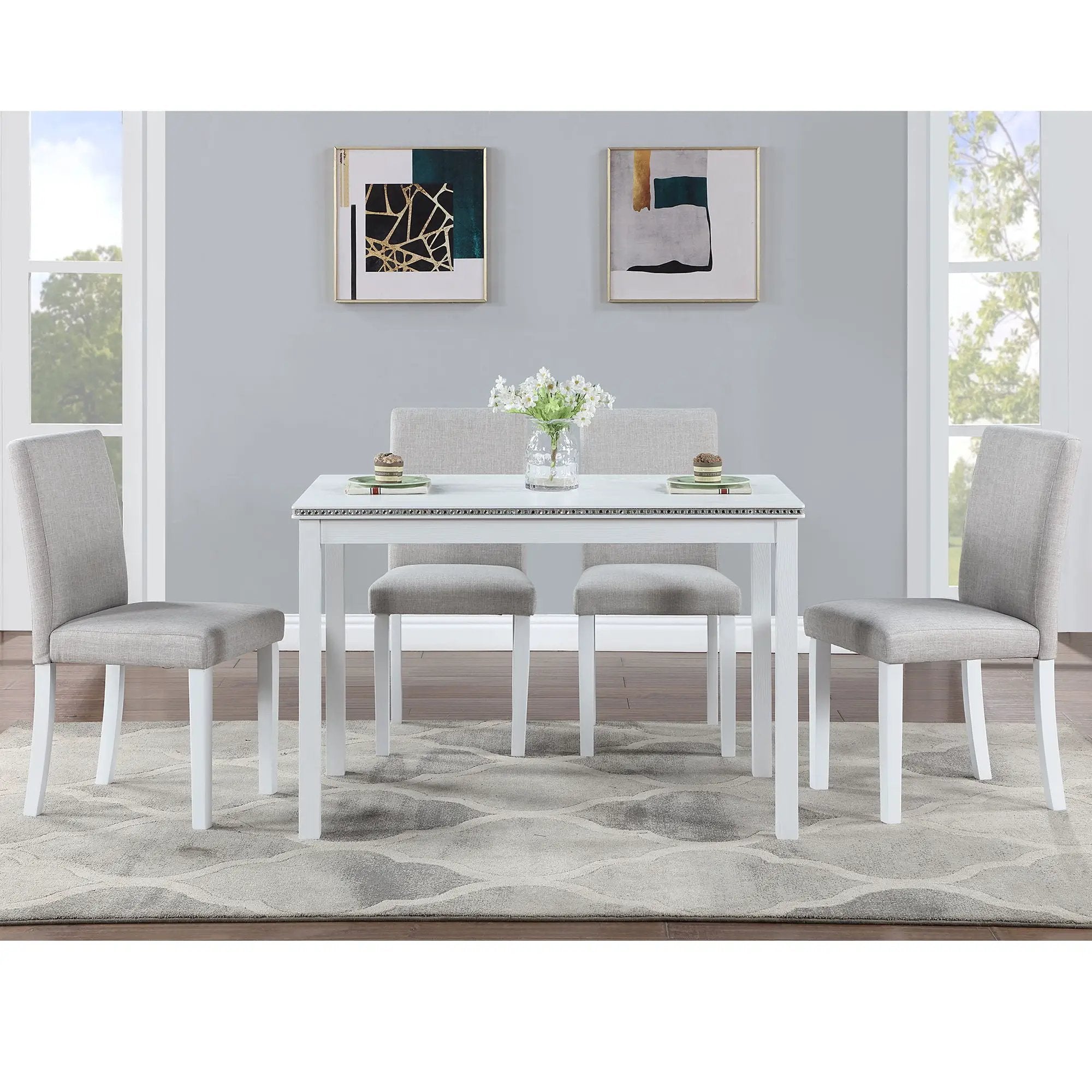 Dining Table Set With Crystal Decoration And Upholstered Chairs by Unique Piece Furniture