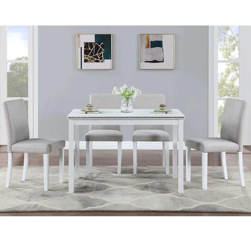 Dining Table Set With Crystal Decoration And Upholstered Chairs by Unique Piece Furniture