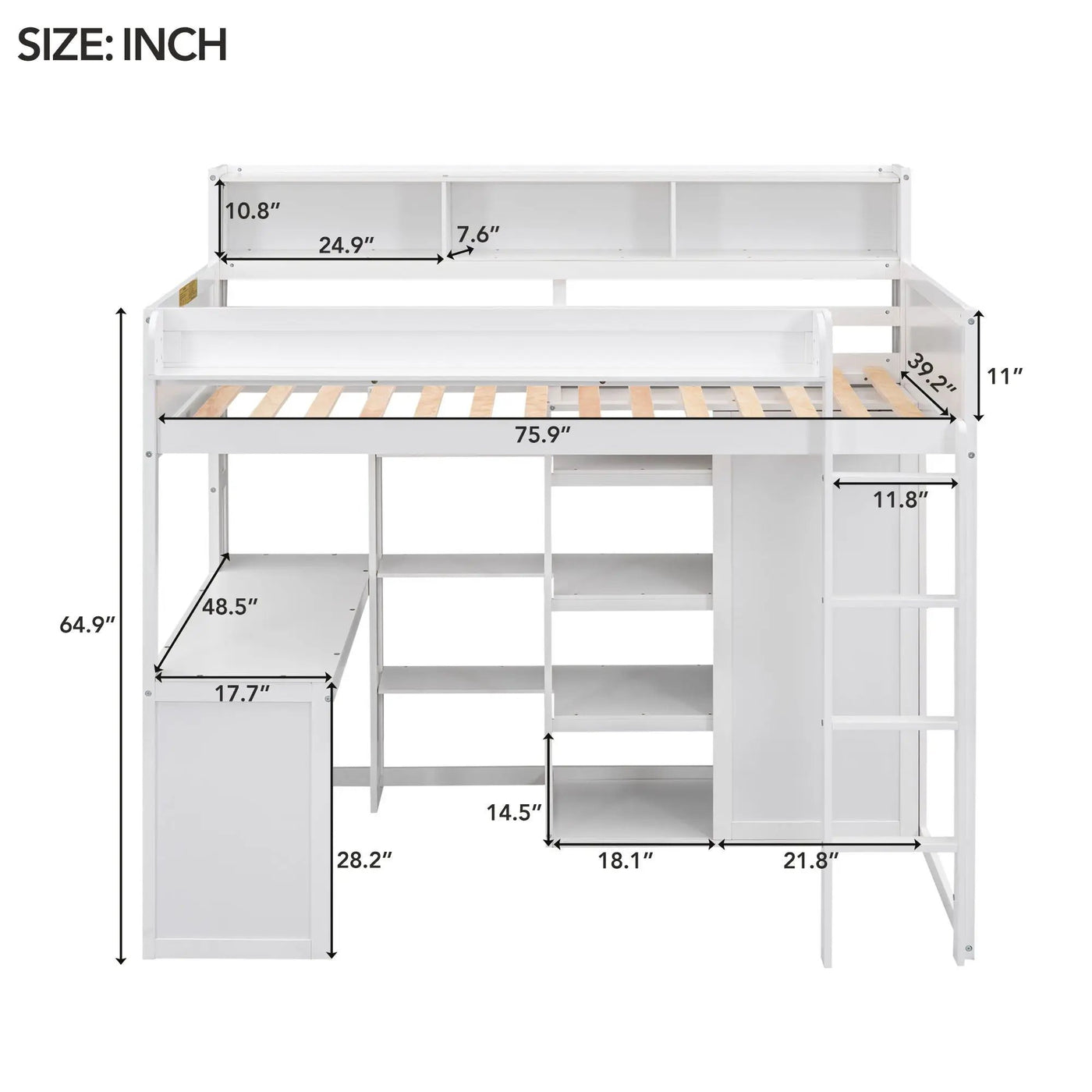Loft Bed With Built In Desk, Storage Shelves, And Wardrobe by HouseOfZazla