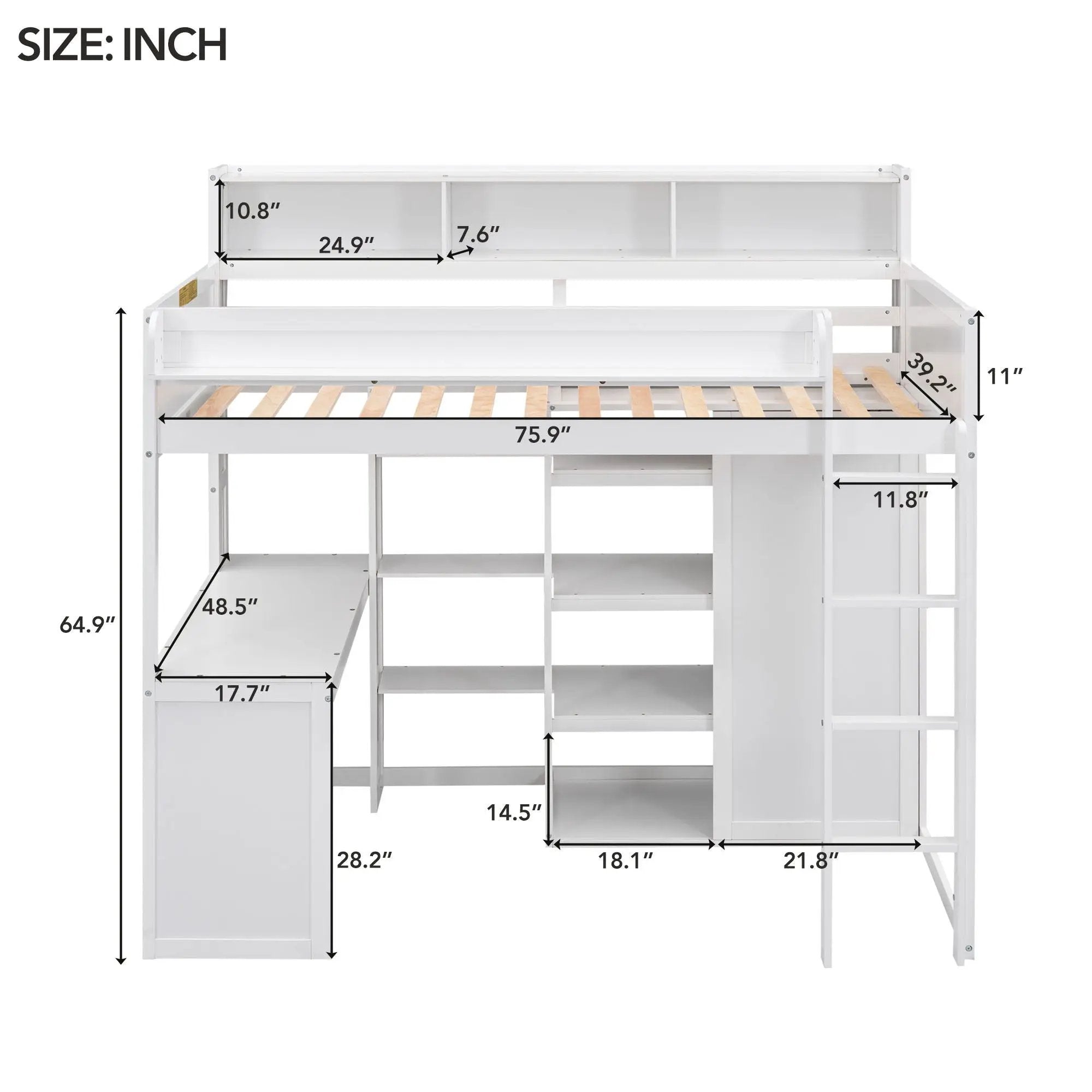 Loft Bed With Built In Desk, Storage Shelves, And Wardrobe by HouseOfZazla