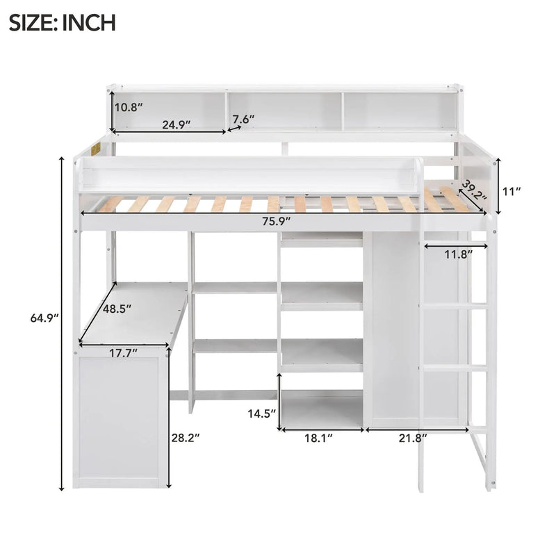 Loft Bed With Built In Desk, Storage Shelves, And Wardrobe by HouseOfZazla