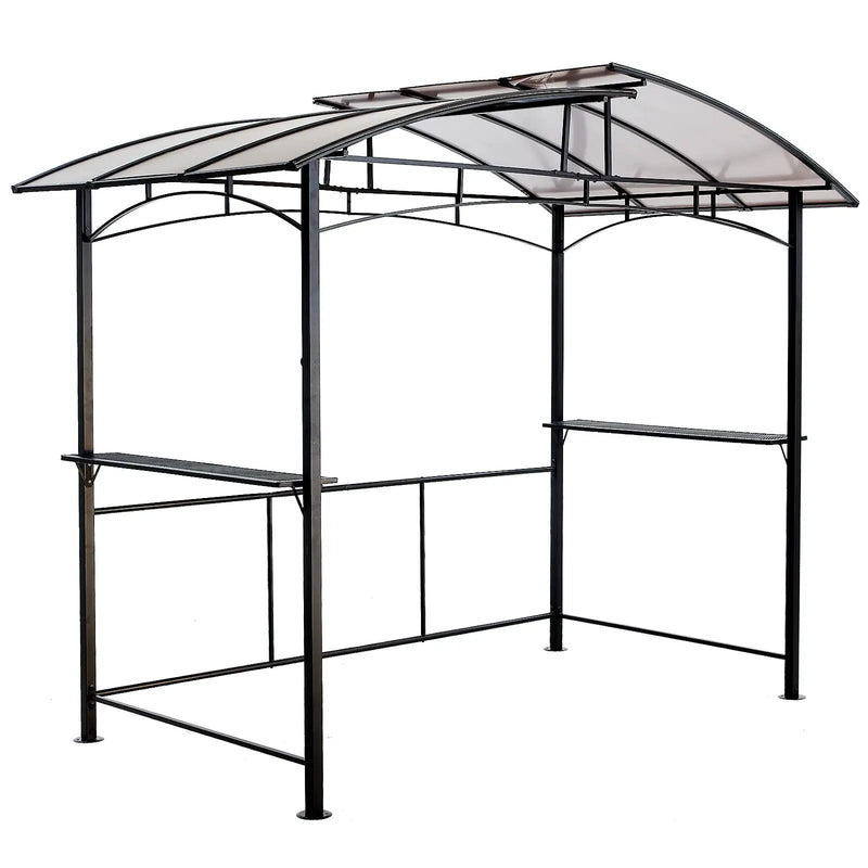 Grill Gazebo 8X5Ft, Outdoor Patio Canopy, Bbq Shelter With Steel Hardtop And Side Shelves - Black by HouseOfZazla