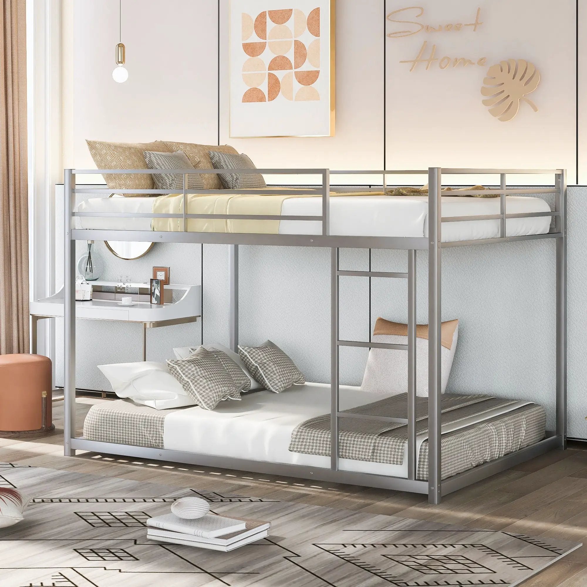 Metal Bunk Bed, Low Bunk Bed With Ladder by HouseOfZazla