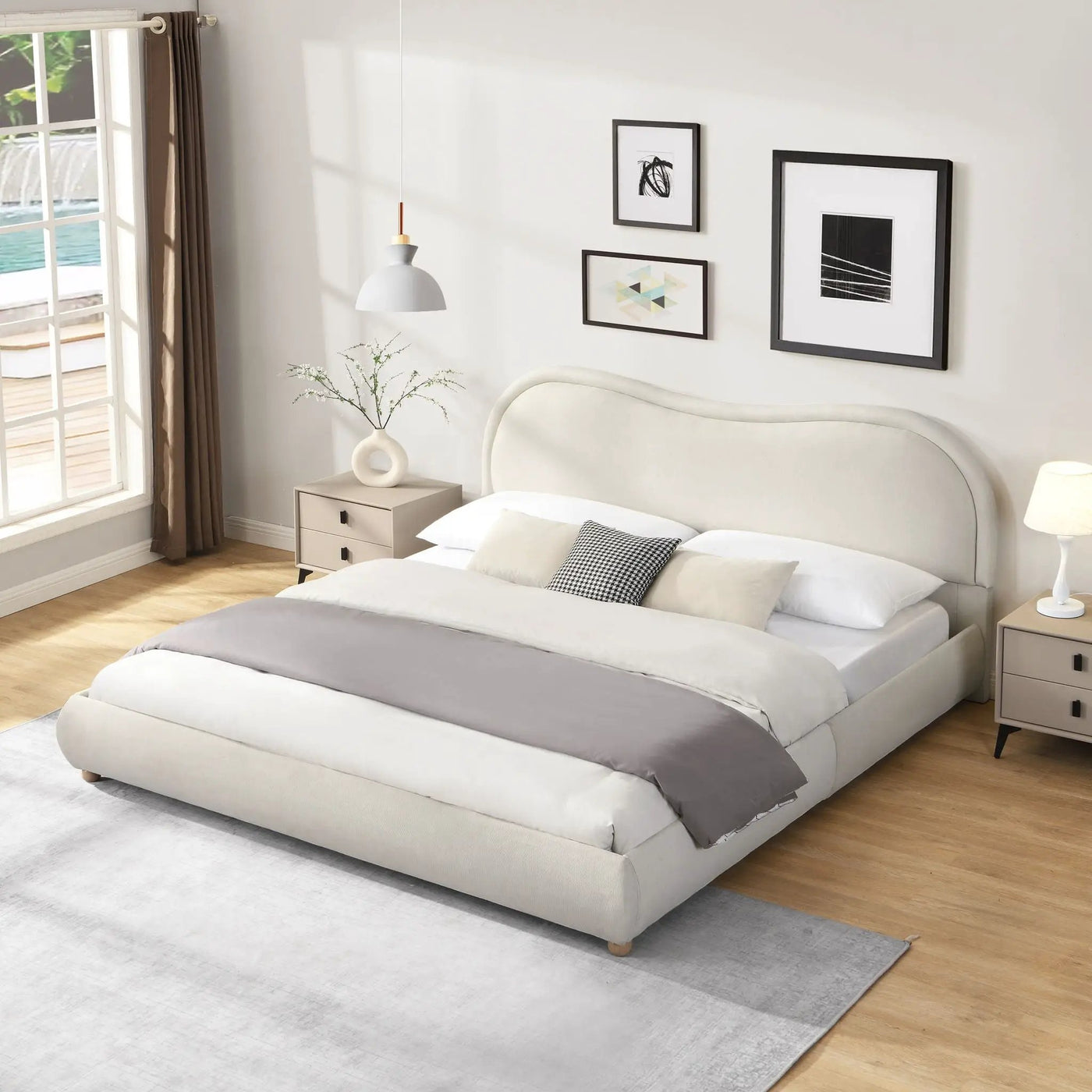 Upholstered Platform Bed Frame With Curved Headboard by HouseOfZazla