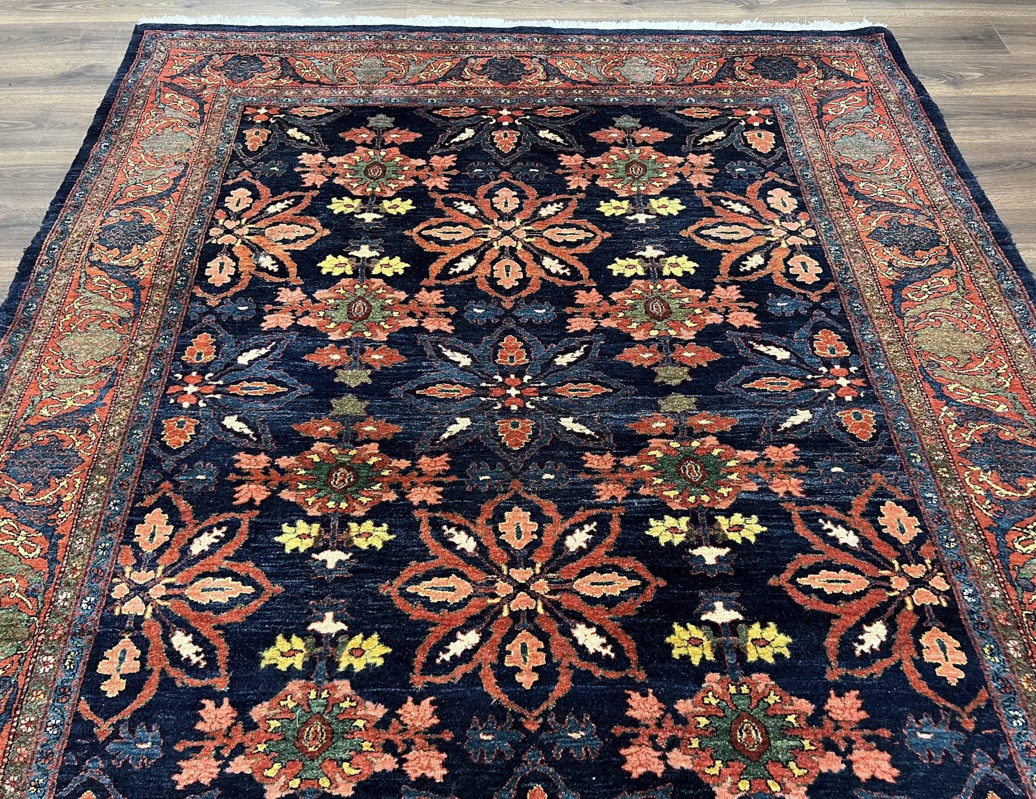 Wonderful Persian Rug 7x10, Navy Blue and Red, Allover Floral Pattern, Bidjar Carpet, Authentic Oriental Rug 7 x 10, Wool Hand Knotted Rug by Jewel Rugs