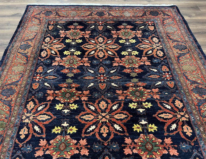 Wonderful Persian Rug 7x10, Navy Blue and Red, Allover Floral Pattern, Bidjar Carpet, Authentic Oriental Rug 7 x 10, Wool Hand Knotted Rug by Jewel Rugs