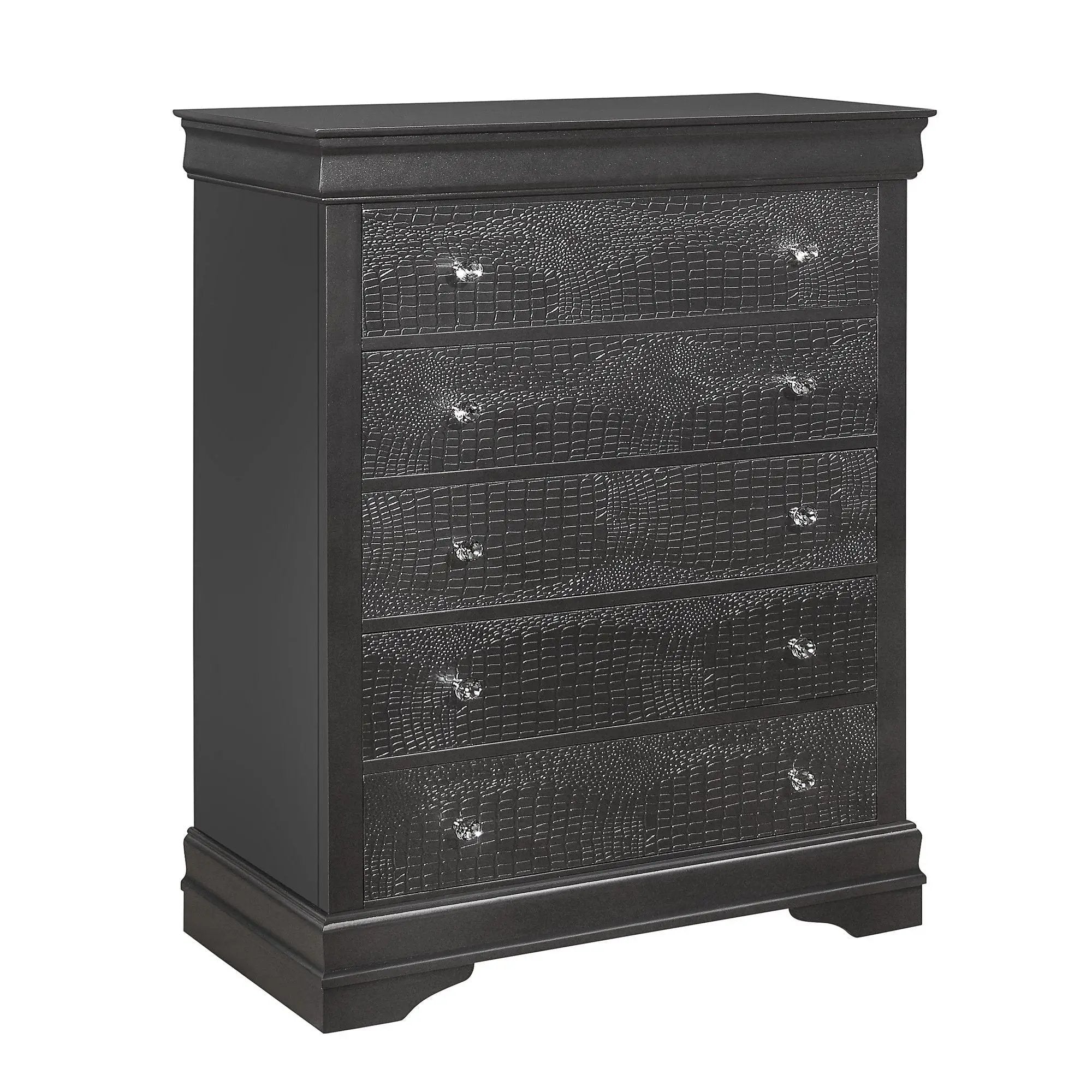Shaker - 5 Pieces Bedroom Set With Crystal Inspired Tufted Headboard And LED Lighting