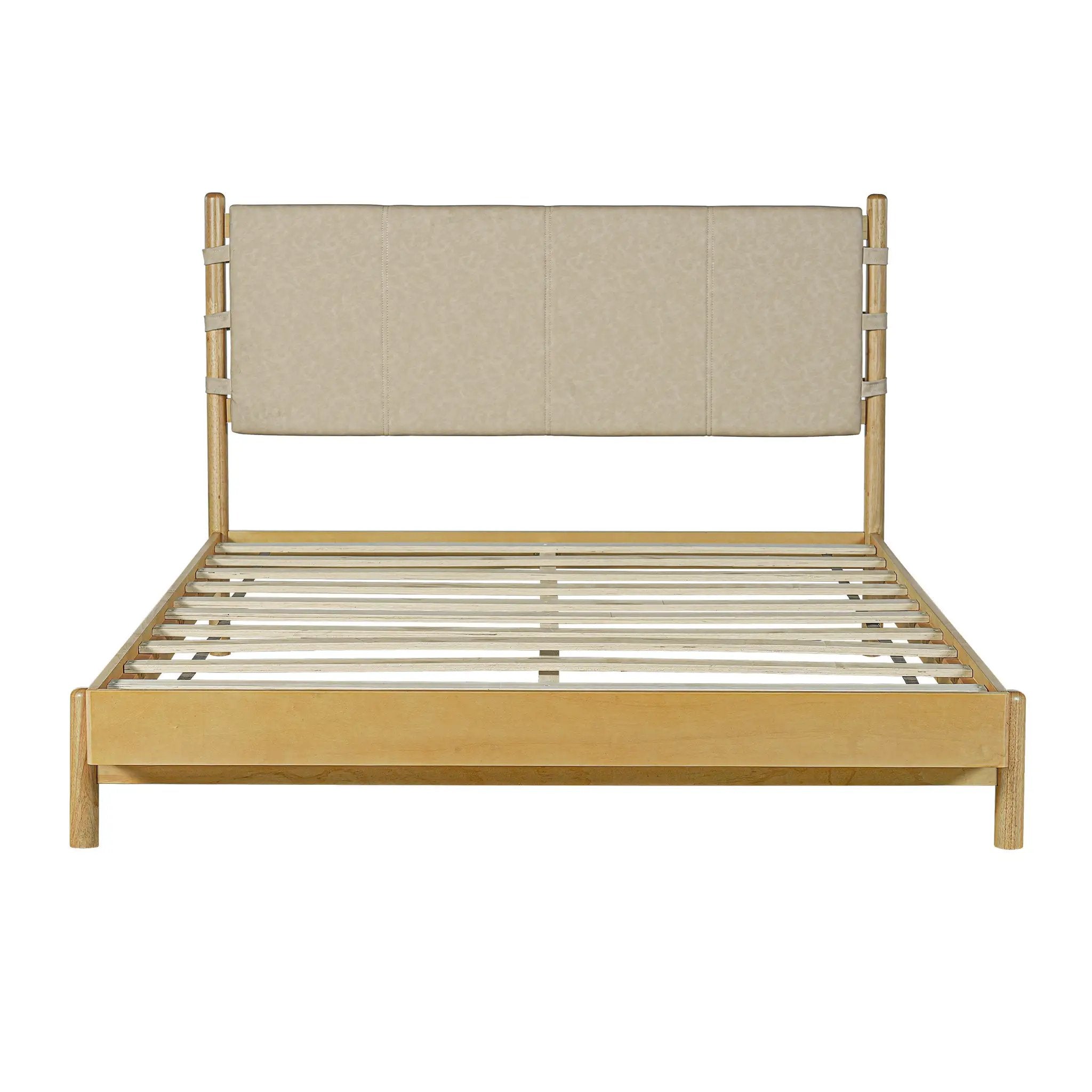 Premium Rubber Wood Platform Bed Frame, Queen Size with Headboard by HouseOfZazla