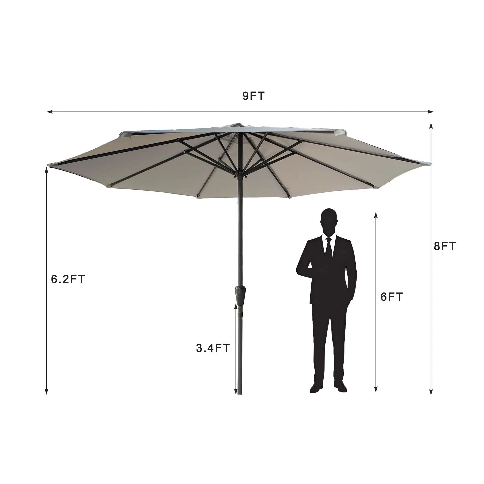 Patio Market Umbrella With 8 Steel Ribs, UV-Resistant And Waterproof Canopy by Unique Piece Furniture