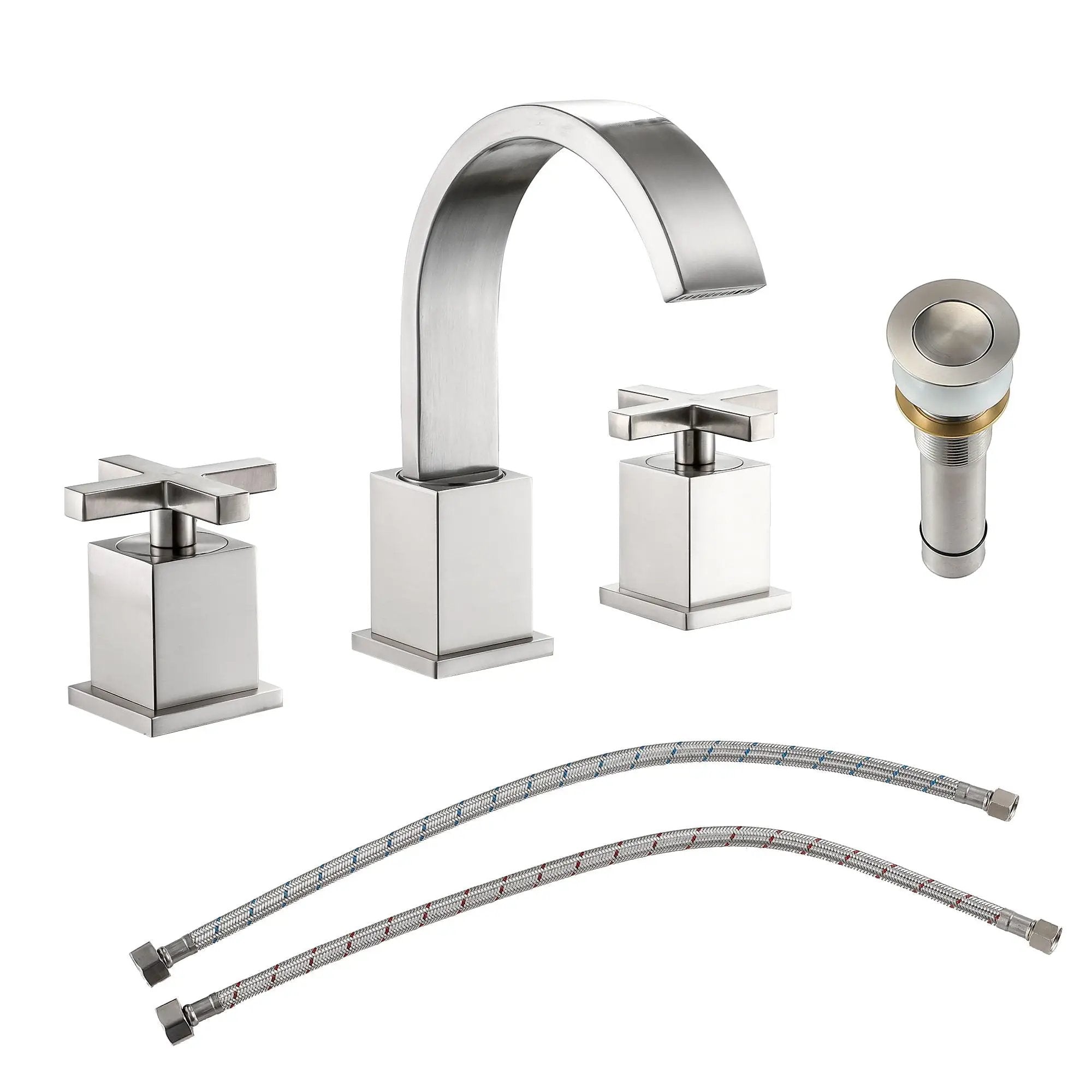 2 Handle Widespread Bathroom Faucet With Pop Up Drain And 2 Water Supply Lines - Brushed Nickel by HouseOfZazla