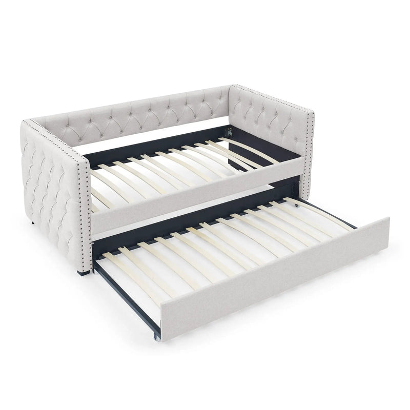 Inspired Upholstered Daybed With Trundle, Button Tufted by HouseOfZazla