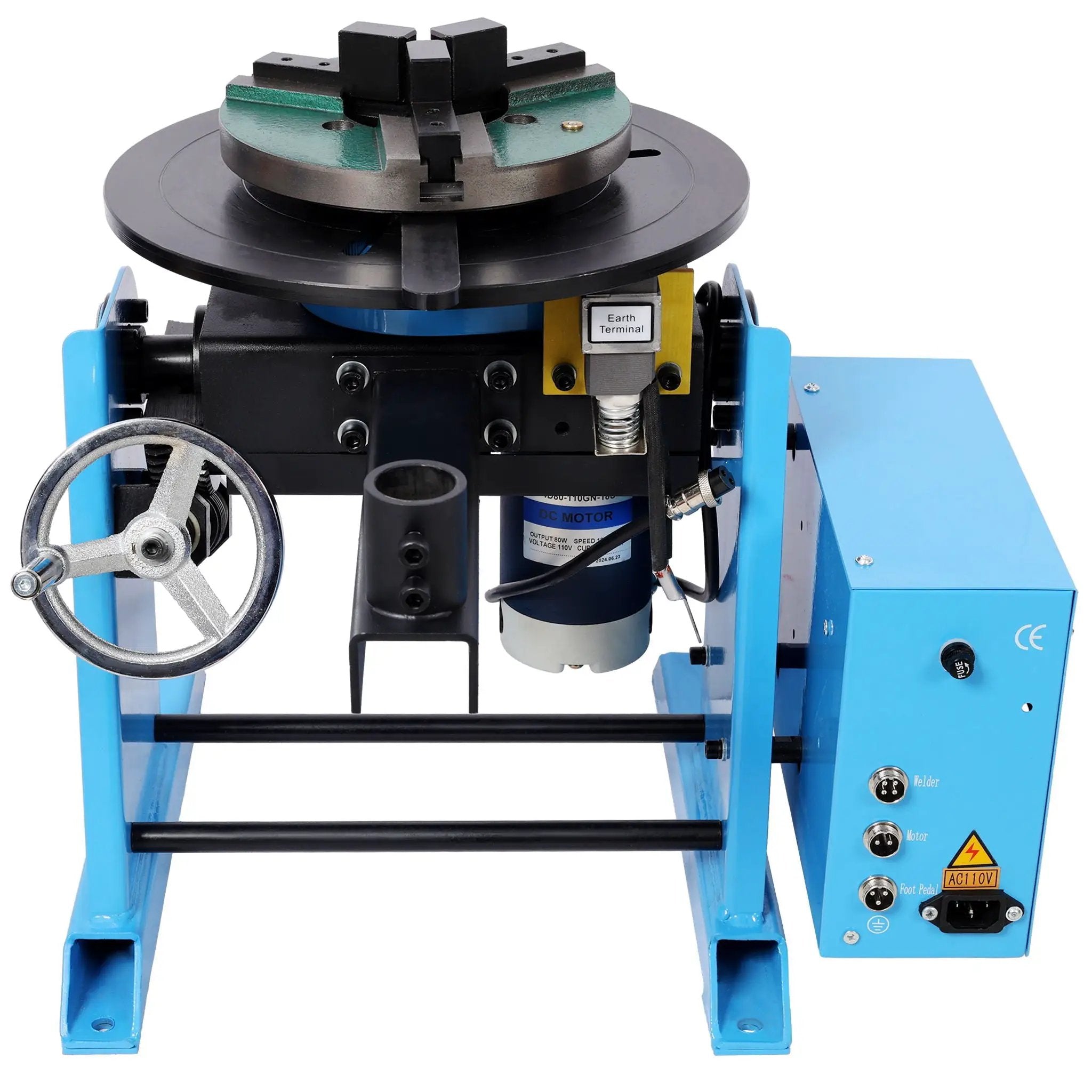 Heavy Duty Rotary Welding Positioner Turntable Table With Manual Tilt And 3 Jaw Lathe Chuck - Blue by HouseOfZazla