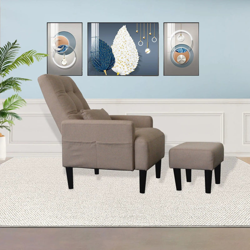 Living Room Sofa Single Chair And Ottoman, Modern Multi-Function Fabric Living Room Sofa Lounge Chair Bed And Stool. Soft Leisure Single Chair Adjustable Into 5 Angles With Sofa Bed by Unique Piece Furniture