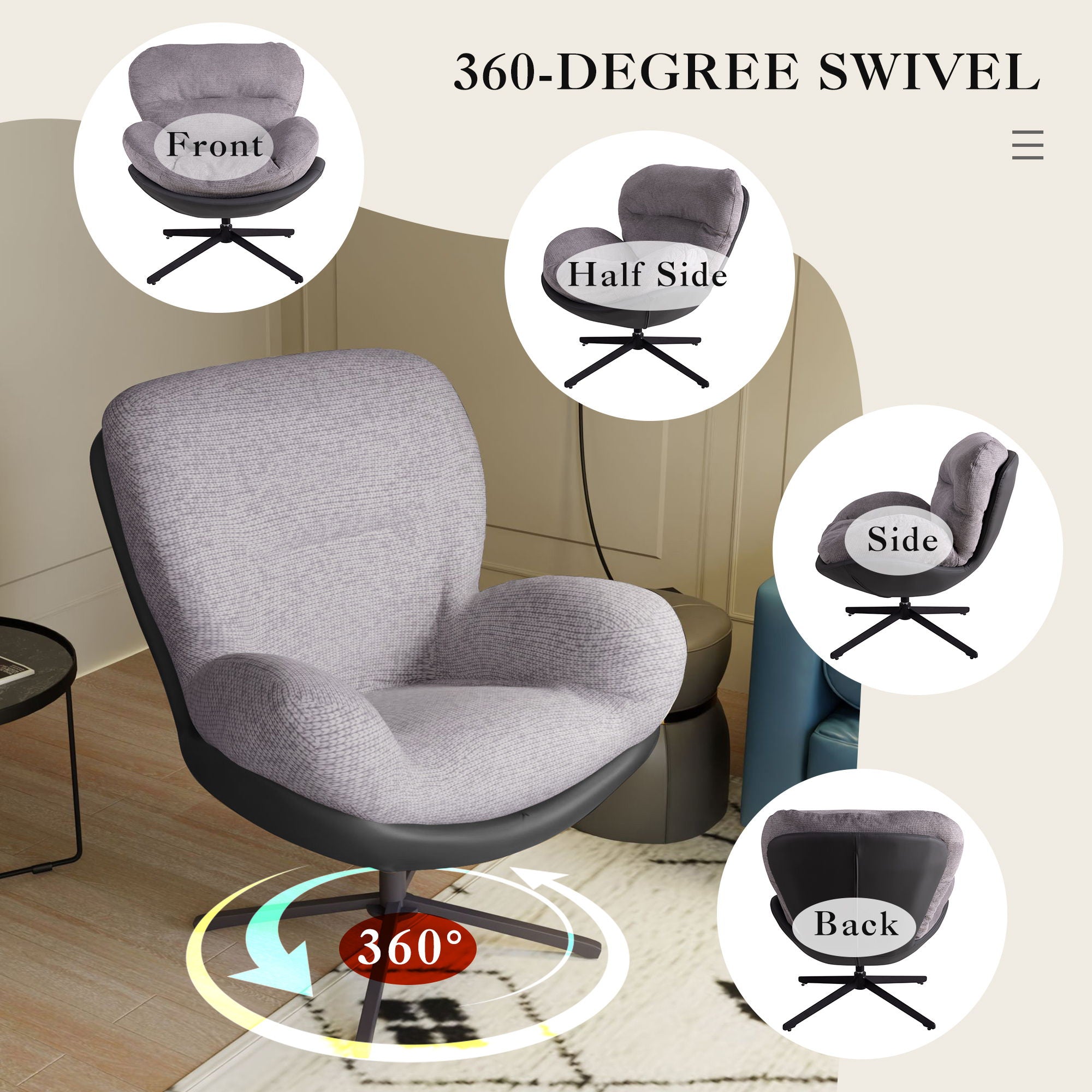 360° Swivel Office Chair, No Wheels by HouseOfZazla