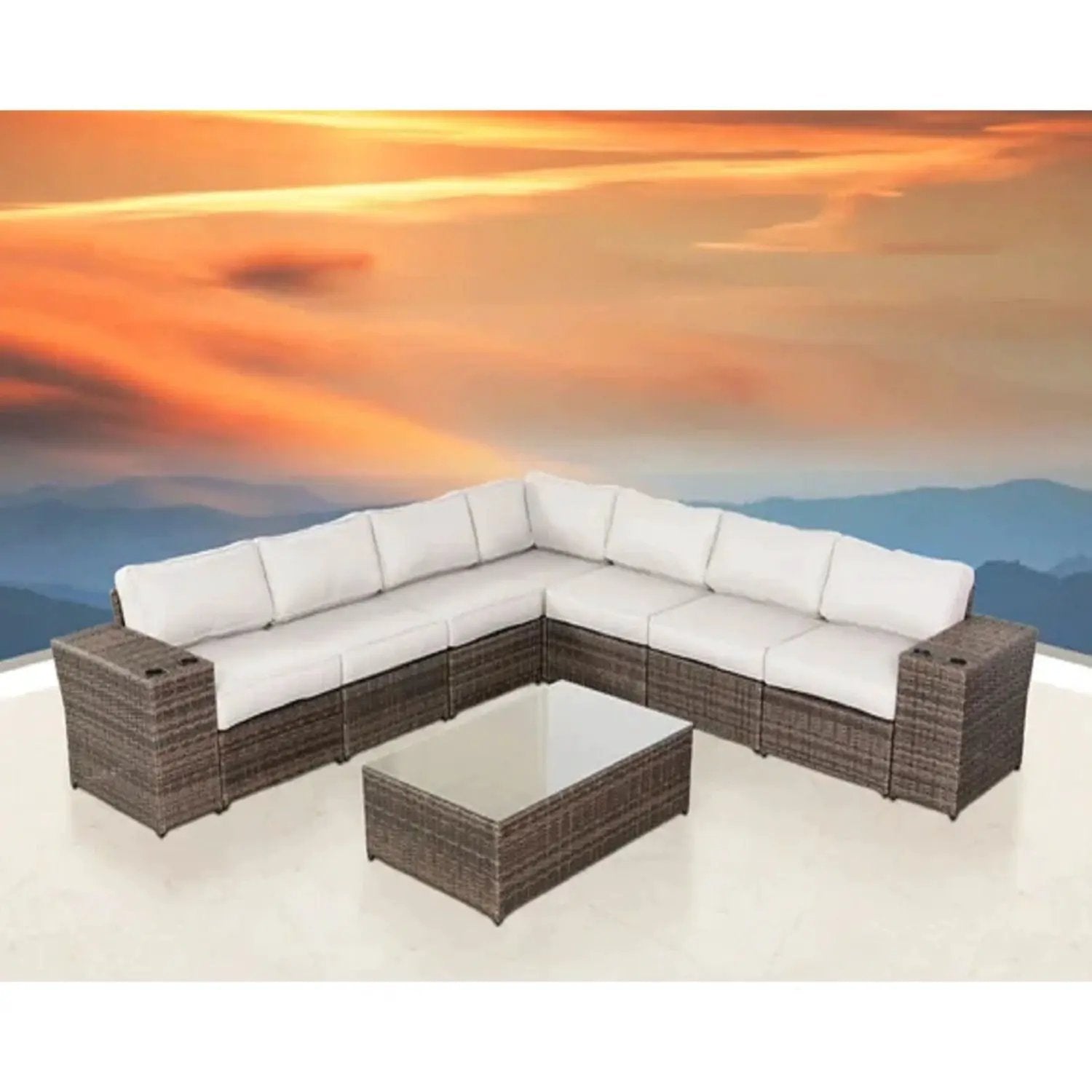 Outdoor Wicker Sectional With Weather Resistant Cushions And Table by HouseOfZazla