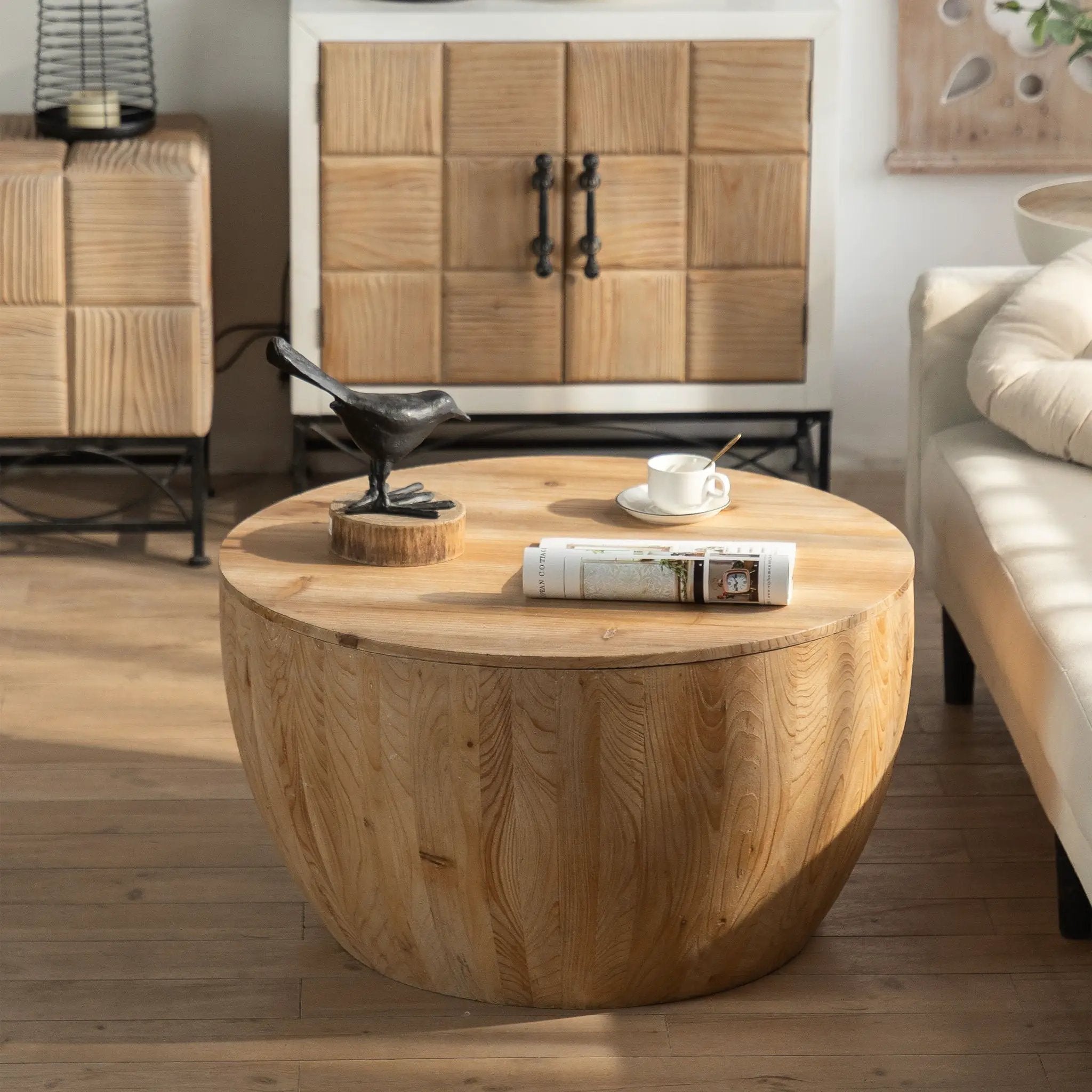 Vintage Style Barrel Coffee Table With Storage by Unique Piece Furniture